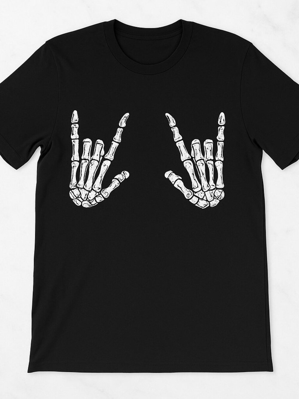Skeleton Hands Rock Hand Sign Halloween Gothic T-Shirt Black Graphic Tee